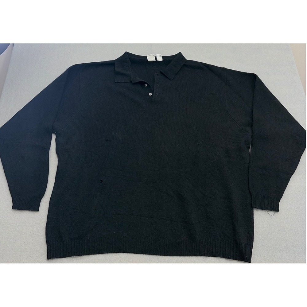 Field Gear FG Cashmere Black Polo Sweater‎ Mens XXXL 100% Cashmere Long Sleeve